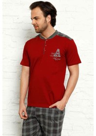 Resim Alimer Erkek Bordo Kısa Kollu Ekoseli Pijama Takımı 1153Kk-B 