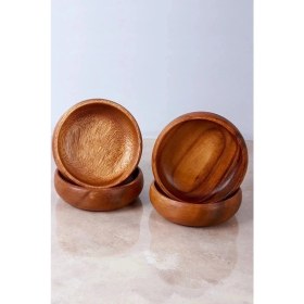 Resim Maridet 4lü Akasya Kuruyemiş Çerezlik Kase Natural Dekoratif Ahşap El Yapımı Sofra Sunum Kase Seti 