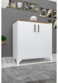 Resim %100 Mdf 2 Kapaklı Küp Üstü Desenli Ayakkabılık Beyaz 