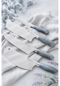 Resim Silver Gray Serisi 4 Lü Mutfak Bıçağı Et Ekmek Sebze Mutfak Şef Bıçak Seti Mft-784 Gri 