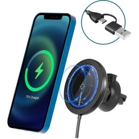 Resim Sones Mriowiz M-2002w 15w 360 Derece Dönen Magsafe Manyetik Araç Kablosuz Şarj Cihazı, İphone İçin, Usb + Telefon Tutucu 52852394 