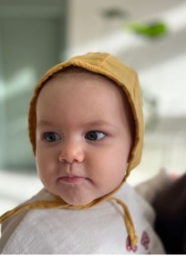 Resim runbaby Tek Kat Müslin Çift Taraflı Bebek Bonnet Şapka (3-9 AY) - Hardal 