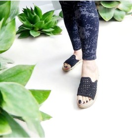 Resim Kadın Güpür Kumaş Esnek Rahat Kalıp Ev Ve Dışarı Terliği Siyah 