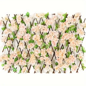 Resim 1PC Yapay Çiçek Çit ile Geri Çekilebilir Ahşap Çit - İç ve Dış Dekorasyon için Plastik Mahremiyet Duvar Ekranı 