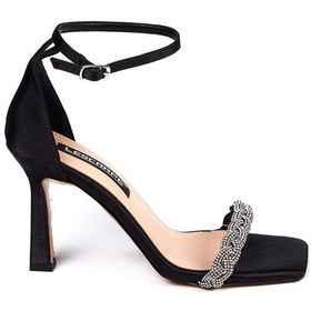 Resim Bestello Taşlı Tek Bantlı Neolit Taban Ince Topuklu 281-811-23y Kadın Sandalet Sıyah Saten 