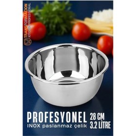 Resim ModaCar Inox Kase - 28 Cm 3.2 Litre Karıştırma Kabı Profesyonel 304 Paslanmaz Çelik 
