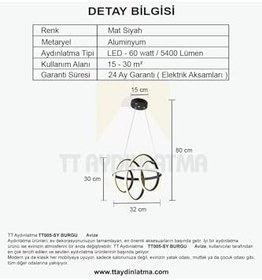 Resim TT AYDINLATMA Tt005-sy Burgu Modeli (Beyaz Işık Led) Mat Siyah Led Avize Siyah 