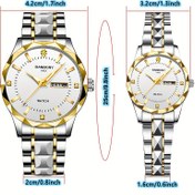 Resim 2 adet Çift Set Moda Rahat Kuvars Saat BANBONY Marka Yeni Paslanmaz Çelik Kayış Yüksek Çözünürlüklü Rhinestone Yuvarlak Ekran Pembe Kadran Gümüş Kayış Haftalık Takvim Luminous Ekran Su Geçirmez Çok Fonksiyonlu Otomatik Hassas Zaman Tutma Elektronik Hareket Erkek ve Kadın Seti Aşk Hayatı Hediyesi İyi Ürün, En İyi Noel için, En İyi Şükran Günü için, En İyi Noel için, En İyi 