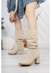 Resim Preshley Kadın Azra Vizon Süet Körüklü Çizme Vizon 