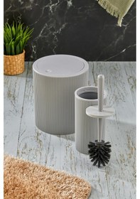 Resim Line 2 Parça Yuvarlak Banyo Seti - Çöp Kovası Wc Fırçası Set Gri 