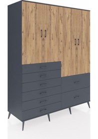 Resim Kronos Gardrop 7 Raflı 8 Çekmeceli 4 Kapaklı 176x59x221 Antrasit-çam/antrasit Çam/antrasit 