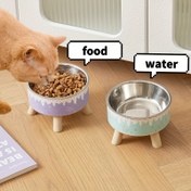 Resim Sevimli Kedi Kasesi, Kaymaz Tabanlı Yükseltilmiş Paslanmaz Çelik Besleyici, 13.5oz Kedi Su Kabı, Evcil Hayvan Besleme veya Su Kabı, Kediler ve Küçük Köpekler için Uygun, Boyun Koruma 