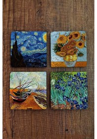 Resim Taş Bardak Altlığı Vinced Van Gogh Baskılı Baskılı 4'lü Set - Stone Coasters Çok Renkli 