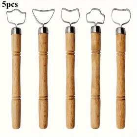 Resim 5 adet El Yapımı Metal Kil Oyma Aletleri Seti, Ahşap Saplı, DIY Seramik ve Kil Heykelcilik için, Manuel Seramik Sanatı Malzemesi 