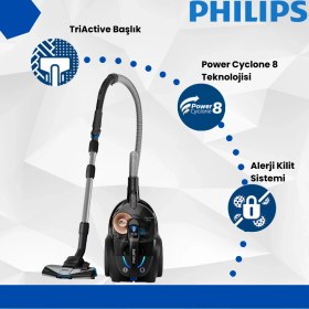 Resim Phılıps Toz Torbasız Süpürge 900W Güç ALLERGYH13 Filtre Alerjii Kilit Sistemi, Tozları Hapseder Yüksek Seviyede 