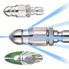 Resim Kanal Temizleme Başlığı, Basınçlı Jetli Kanal Temizleyiciler için Paslanmaz Çelik Boru Yıkama Ucu - 5000 PSI 