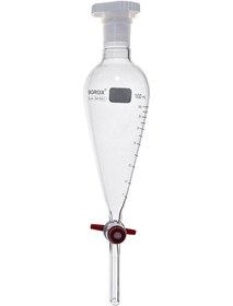 Resim Borox Konik Tip Teflon Musluklu Tıpalı Hacim Ölçekli Cam Ayırma Hunisi 100 ML 