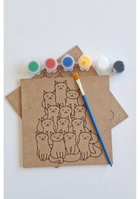 Resim Boya, Eğlen, Keşfet - Çocuklar İçin Eğitici Sevimli Kediler 2 Parça Ahşap Boyama Seti 