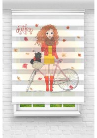 Resim Perdecizade Enxboy Bisikletli Kız Dijital Baskılı Zebra Perde-cocuk Odası-stor Perde Pz-2580 Renkli 