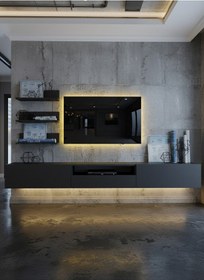 Resim Resital Ledli Duvara Monte Tv Sehpası - Antrasit - W6018-4 Çok Renkli 