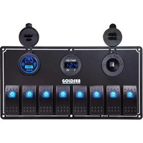 Resim Özbience 8 Anahtar USB Type-C Voltmetre Tekne Switch Panel Mavi Işık 120X235MM 