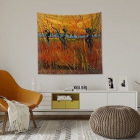 Resim Gün Batımında Söğütler Duvar Örtüsü - 90 cm x 90 cm 