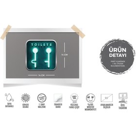 Resim Bay Etiket Wc34 Yesil Neon Efektli Unisex Tuvalet Simgesi Etiketi 