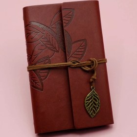 Resim Subutu Kahverengi Deri Siyah Yapraklı Defter Beyaz Jel Kalem Seti 