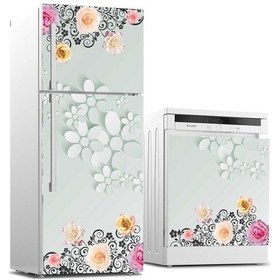 Resim Buzdolabı Ve Bulaşık Makinası Beyaz Eşya Sticker Kaplama 3D Flowe 