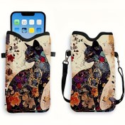 Resim Renkli Kedi Baskılı Sentetik Deri Yüksek Kaliteli Malzeme Darbeye Dayanıklı Telefon Çantası Ayarlanabilir Askılı, Çeşitli Modeller İçin Uygun, Günlük Stil Kadın Cüzdan 