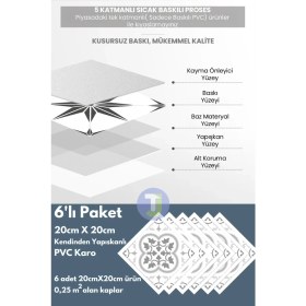 Resim Technojet Kendinden Yapışkanlı Karo Pvc Mutfak Banyo Tezgah Kaplama Sticker 6 Adet 20 cm × 20 cm 