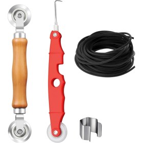 Resim Skyeyyt Sinek Ekran Onarım Seti Aracı Çift Tekerlek Sızdırmazlık Silindiri Ahşap Kalıplı Kauçuk Boru Bandı Çıkarma Kanca Klibi 4 Paket (Yurt Dışından) 