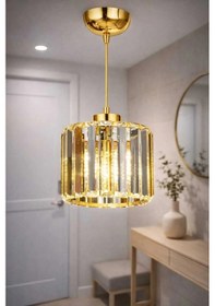 Resim Bohem Aydınlatma Modern Gold Altın Kristal Sarkıt Avize Koridor Antre Uyumlu Şeffaf Kristal Cam Gold Altın Gold 