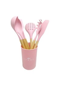 Resim Ivory Doğal Bambu Saplı %100 Silikon Mutfak Seti 6 Parça Pembe Pembe 