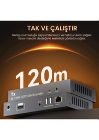 Resim Veggieg 4k 30hz Hdmı Kvm Extender 120 Metre Cat5e/6 Hdmı Menzil Genişletici Uzatıcı 