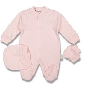 Resim Necix's Kız Bebek Pembe Eldivenli Çıtçıtlı Tulum 3'lü 