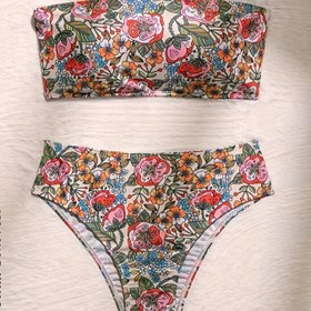 Resim Avrupalı ve Amerikalı Straplez Dijital Baskılı Bikini Seti 