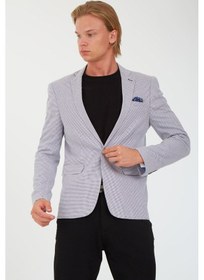 Resim Sposo G-224 Dar Kalıp Örme Kumaş Lacivert-Beyaz Erkek Blazer Ceket Beyaz - Lacivert 