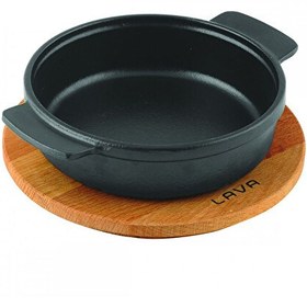 Resim Lava Döküm 17 CM Demir Yekpare Çift Kulplu Yuvarlak Güveç Kabı ve Kayın Servis Ahşabı LV ECO GV 17 K4 