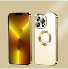 Resim m.tk moveteck Apple iPhone 12 Pro Max ile Uyumlu Kılıf, Kamera Korumalı, Logo Gösterir, Parlak Gold Kare Kenar, Şeffaf Arkası 
