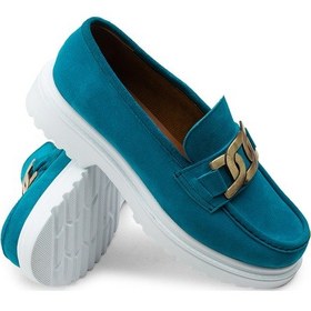 Resim Deery Hakiki Süet Turkuaz Rengi Tokalı Loafer Kadın Ayakkabı - 01902ztrkp01 Turkuaz 