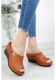 Resim Hakiki Deri Dolgu Topuk Kadın Terlik 