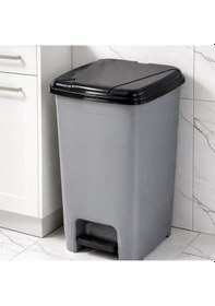 Resim Porsima 0122 Pedallı Metalize Banyo Mutfak Çöp Kovası Siyah Kapaklı Slim Pedallı Çöp Kovası 40 Litre Siyah 