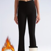 Resim Kadınlar için Kışlık Sıcak Karın Kontrollü Zil Paça Capri Pantolon - Çapraz Bel ve Baldır Fermuarlı - Esnek Bacak Açıklıklı Spor, Antrenman ve Günlük Kullanım Pantolonu - Makinede Yıkanabilir (Siyah) 