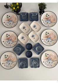 Resim Takım Kahvaltı 24 Parça 6 Kişilik Blue Flowers Mat Mavi 