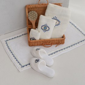 Resim Lacivert Desen İşlemeli Pamuk Ayak Havlusu 