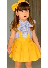 Resim Modavals Dokuma Slopet Poplın Gömlek & Bandanalı Kız Çocuk Slopet Kombin-4/5 Yaş Sarı 