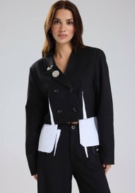 Resim tw3 Kadın Broş Detaylı Kruvaze Pis Dikim Tasarım Blazer Ceket 