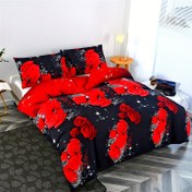 Resim 3 adet Derin Alt Büyük Boy Çiçek Desenli Gül Yatak Örtüsü Seti, Yumuşak ve Rahat, Yatak Odası, Misafir Odası için Uygun (Bir Yatak Örtüsü + İki Yastık Kılıfı, Çekirdek Yok) 