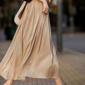 Resim Şık Yüksek Bel A-Line Etek Detaylı Ruched Detaylı - Akışkan, Hafif Polyester, Düz Renk, Bahar ve Sonbahar için Mükemmel, Rahat ve Resmi Giyim, Rahat Kıyafet | Ruched Detaylı Etek | Polyester Kumaş 